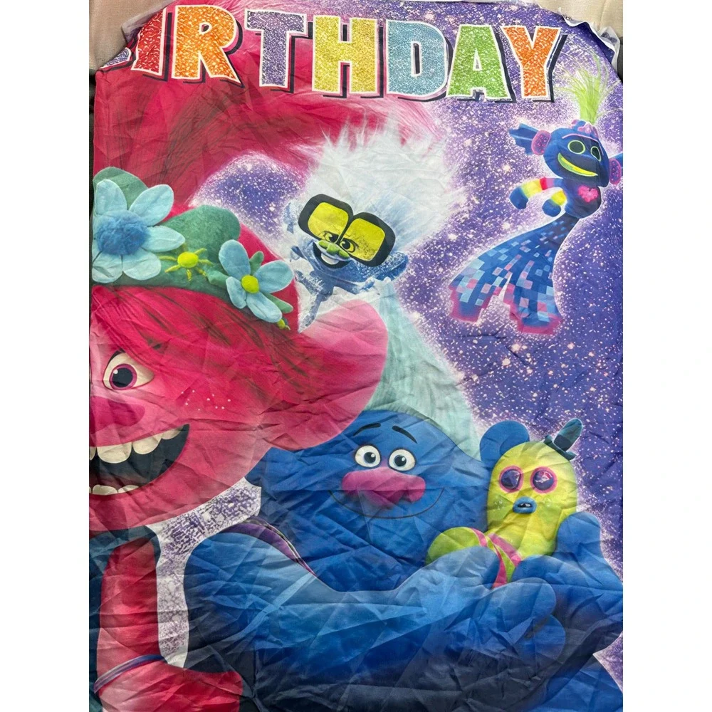 DreamWorks Trolls World Tour Happy Birthday Fabric Banner Backdrop 60x40 Poppy